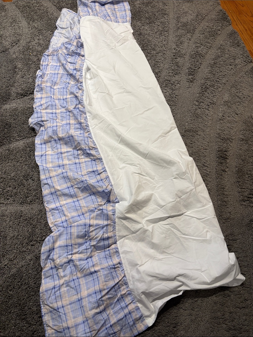 Laura Ashley-Light Blue Plaid TWIN size bed skirt ruffle with White Panel